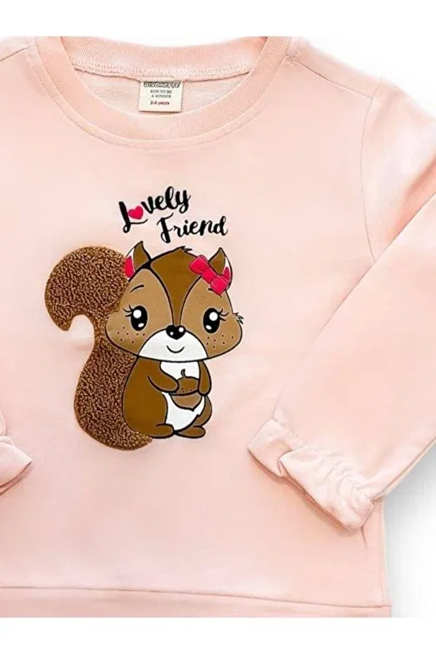 Детские свитшот для девочек с принтом Squirrel Embroidered Zekids, Powder — фото 4