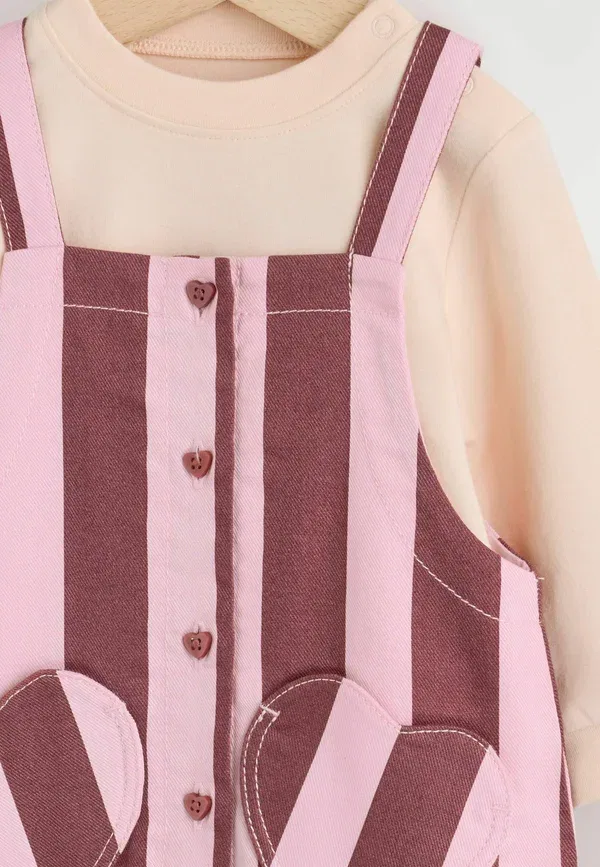 Комплект ползунков и боди из джерси, полосатый, Regular fit, baby dungaree and bodysuit 2 piece set, Next, Chocolate Brown Stripe, коричневый/шоколадный — фото 2