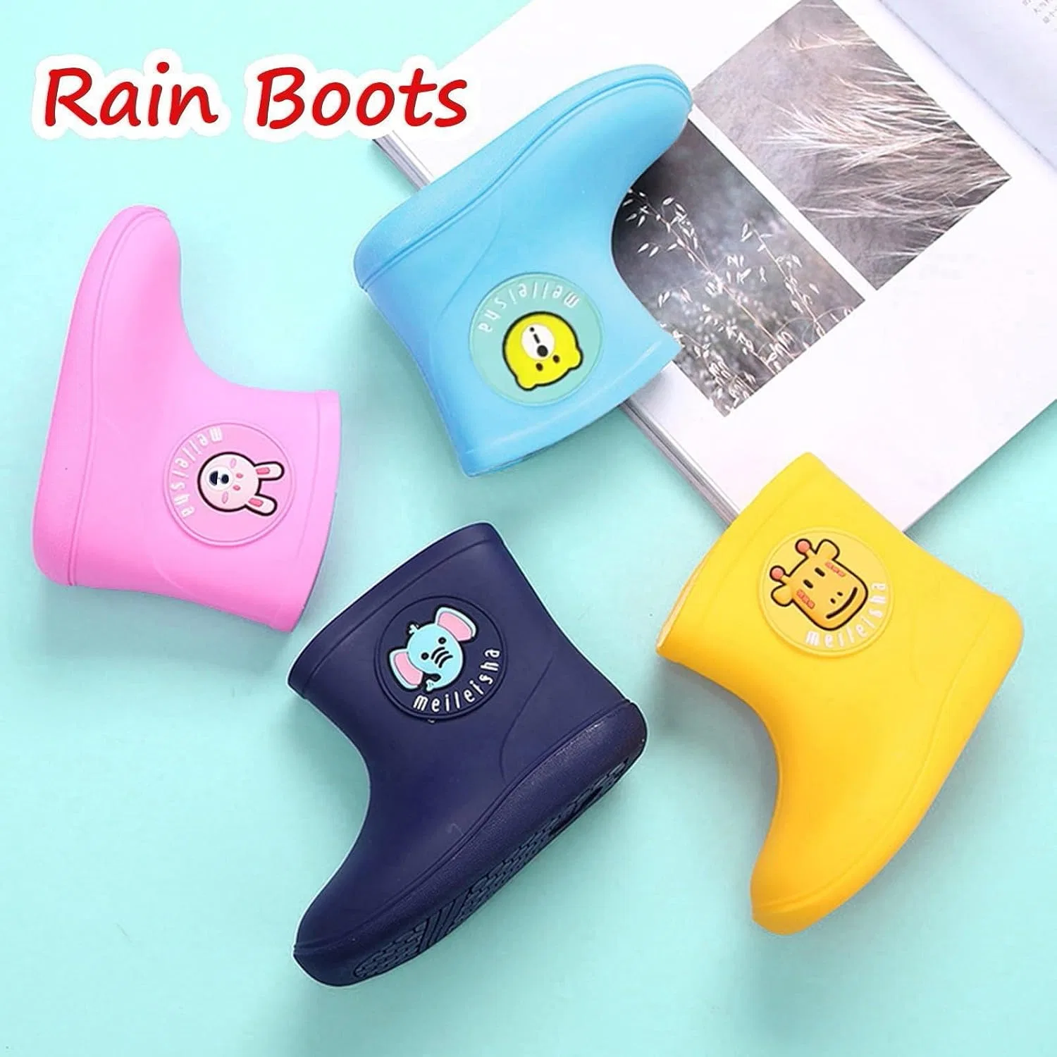 Детские сапоги для девочек с принтом Rain Boots, Dark Blue — фото 3