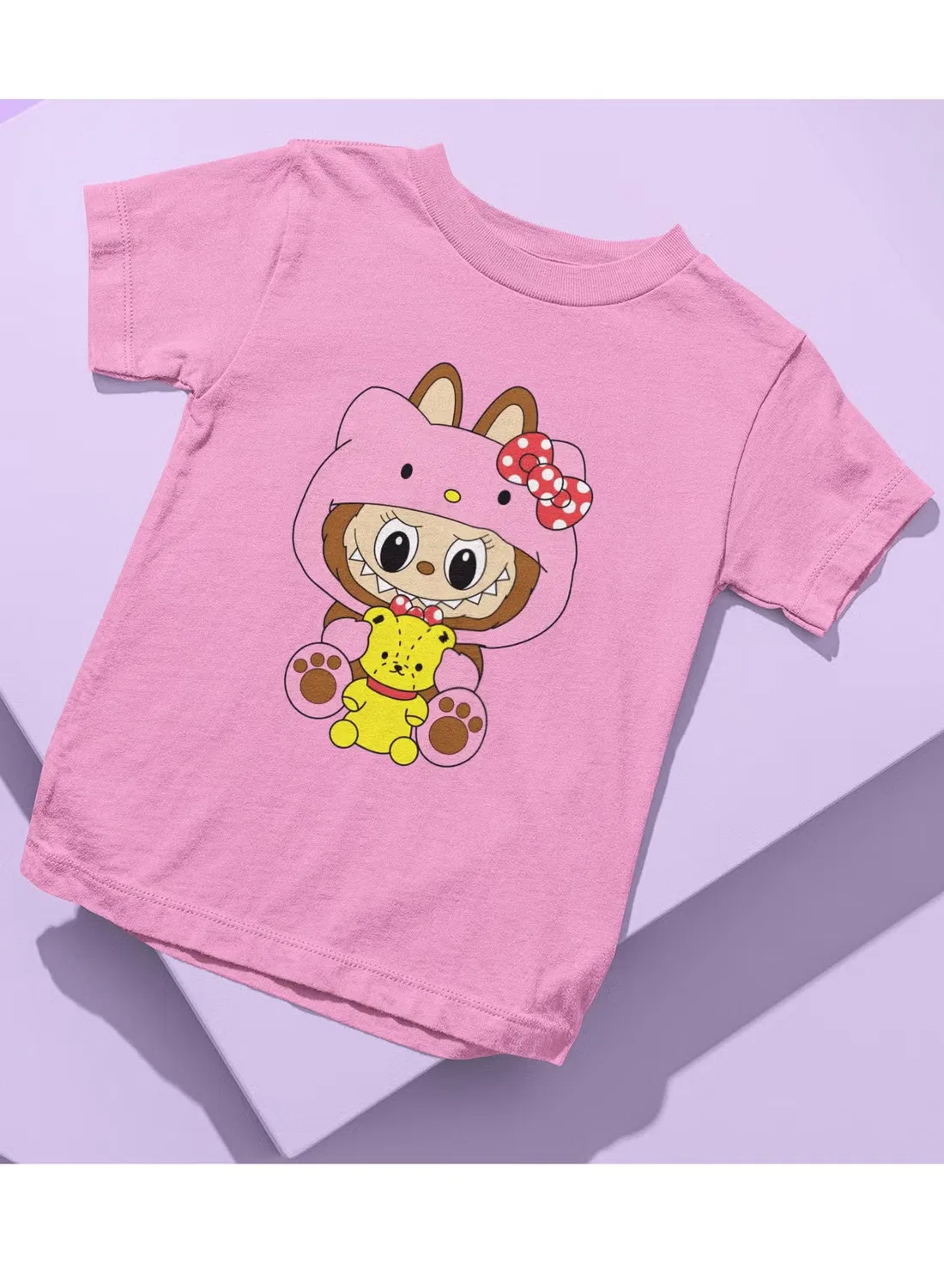 Футболка детская с принтом Hello Kitty Labubu Zoom, розовый