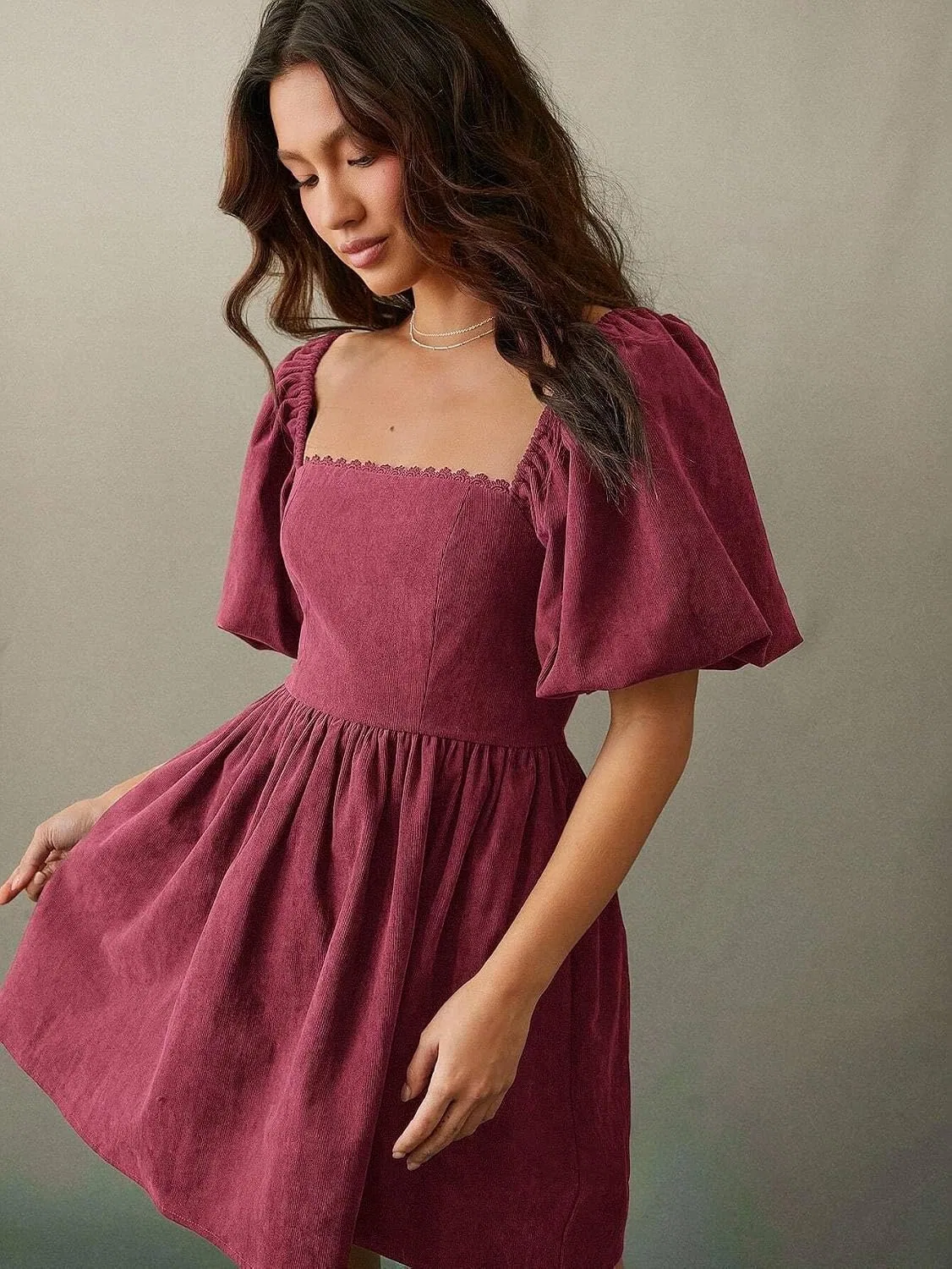 Женское платье A-силуэта с квадратным вырезом Corduroy, Red — фото 4