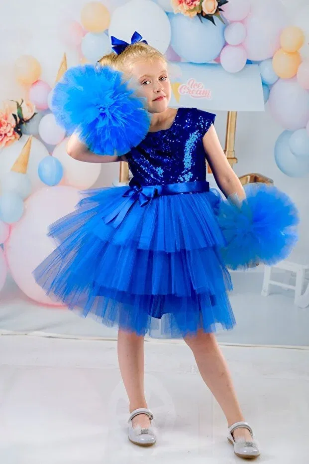 Детское платье для девочек с длинным рукавом Delfini Kids, Sax Blue — фото 4