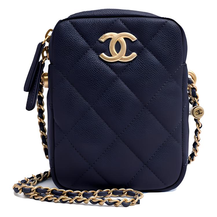 

CHANEL Женская сумка кросс-боди из тисненой телячьей кожи морского синего цвета