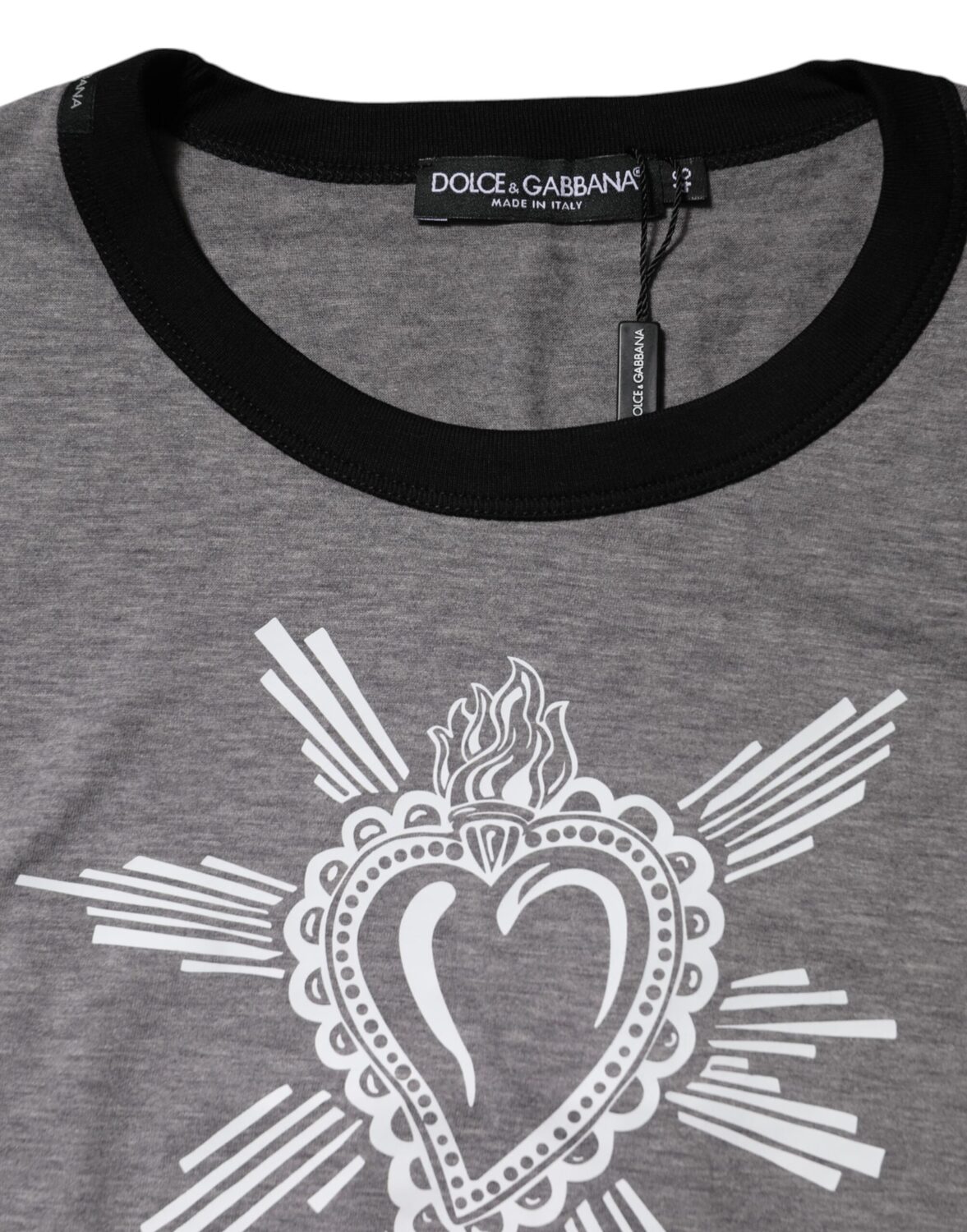 Серая хлопковая футболка с круглым вырезом и принтом «Священное сердце» Dolce & Gabbana, серый — фото 3