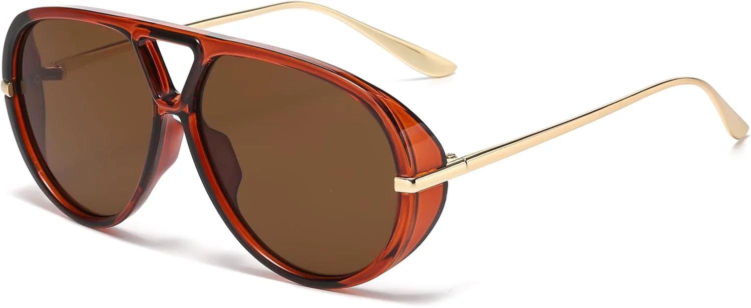 

Большие ретро-солнцезащитные очки-авиаторы для женщин и мужчин в винтажном стиле, модные солнцезащитные очки в крупной оправе FLJMRAVER, A4* Brown / Brown