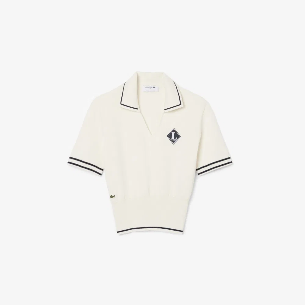 Женский свитер Lacoste MIF с открытым воротником и коротким рукавом, цвета "офф-вайт" — фото 2