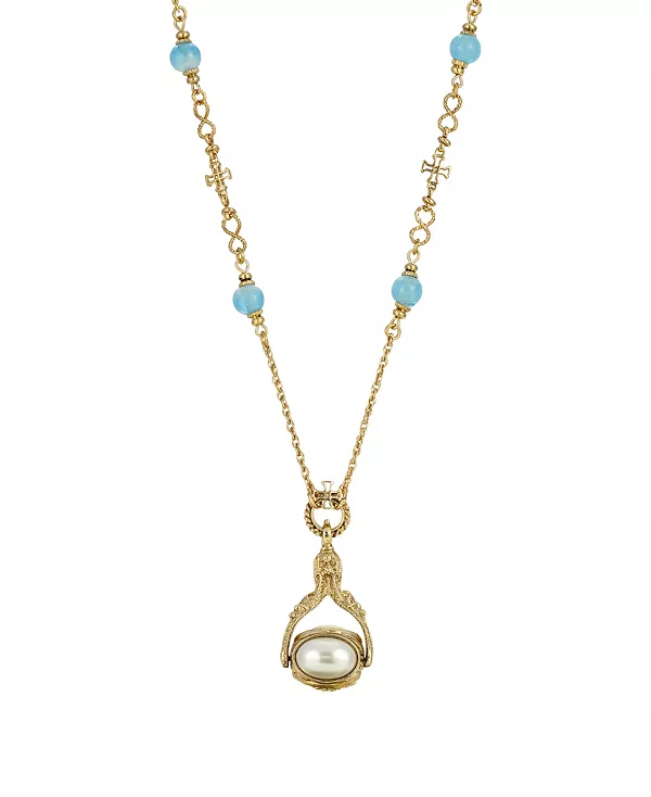 

Ожерелье из трех камео-бусин Мэри с имитацией жемчуга, покрытое 14-каратным золотом Symbols Of Faith, green