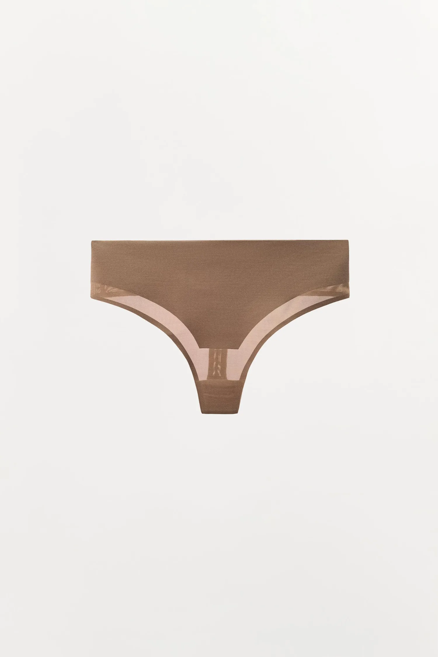 Трусики-стринги с широким поясом и полиамидом Zara, бежево-розовый — фото 2