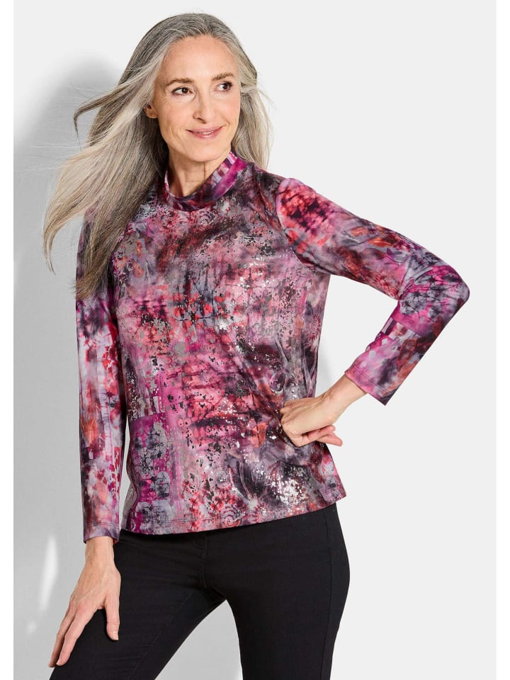 

Трикотажная блузка с длинными рукавами и принтом по всей поверхности в ягодном/узорчатом цвете GOLDNER