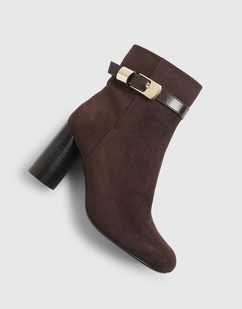 Ботинки River Island на круглом каблуке с пряжкой и ремешком, коричневого цвета с тёмно-коричневыми вставками — фото 4