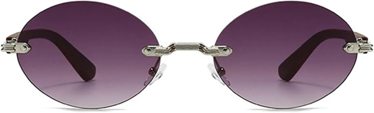 

Ретро овальные солнцезащитные очки без оправы, маленькие круглые очки без рамки, защита от УФ-излучения UV400, модные черные очки для мужчин и женщин helena, C3