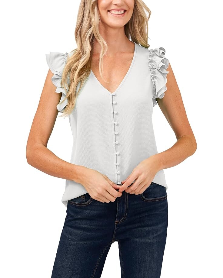 

Блуза CeCe Double Ruffle Button Front, цвет New Ivory