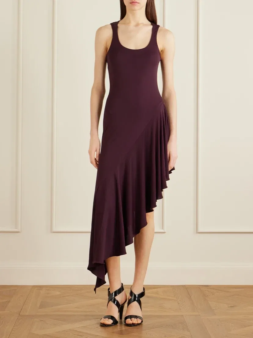 Асимметричное миди-платье из креп-джерси Alaïa, бордовый — фото 2
