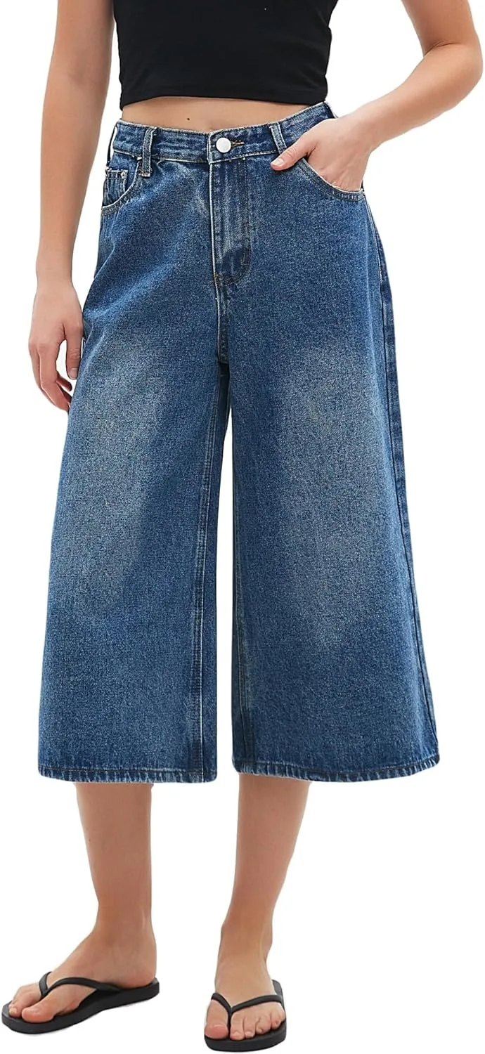 

LifeShe Wide Leg Cropped Jeans для женщин, низкая посадка, свободные