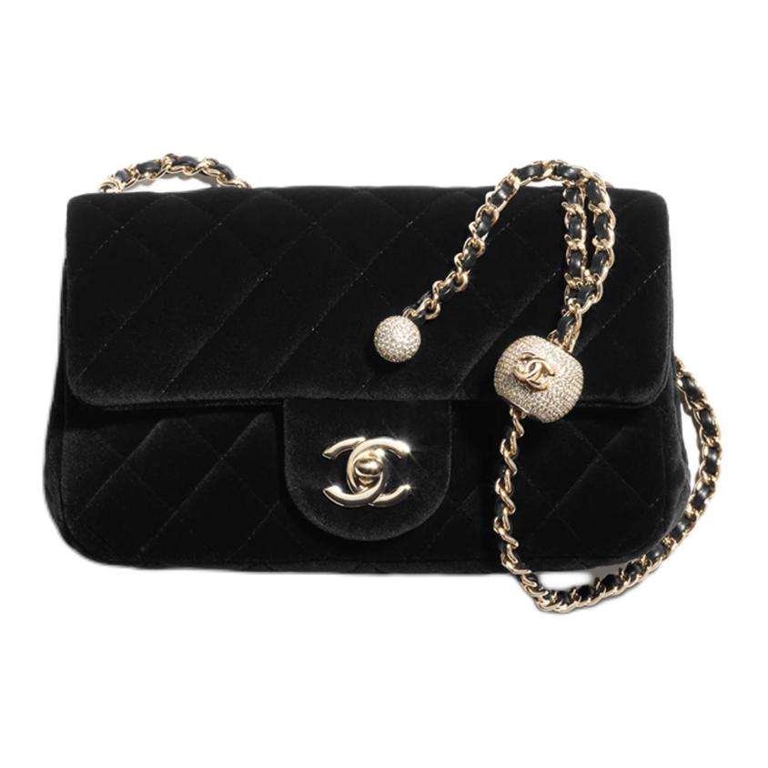 

CHANEL Вельюровая мини-сумка через плечо женская черная