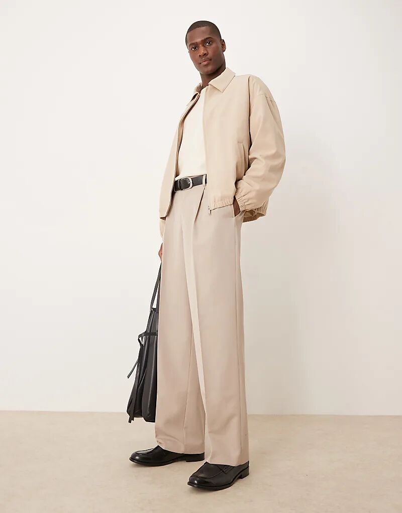 

Широкие брюки ASOS DESIGN песочного цвета с двумя складками