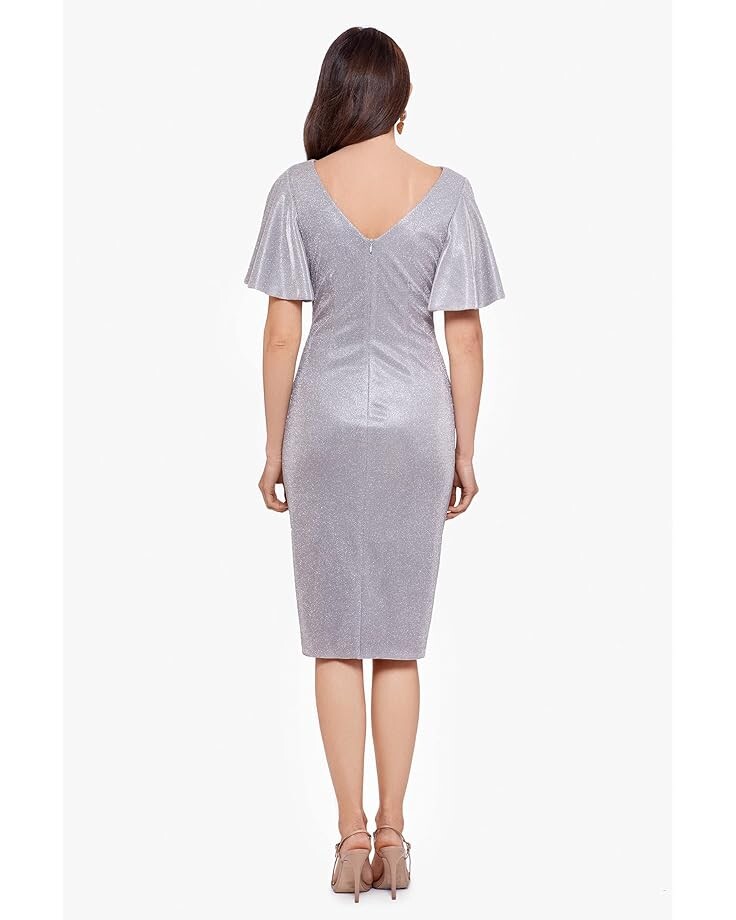 

Платье Betsy & Adam Short Glitter Flutter Sleeve, цвет Taupe/Silver