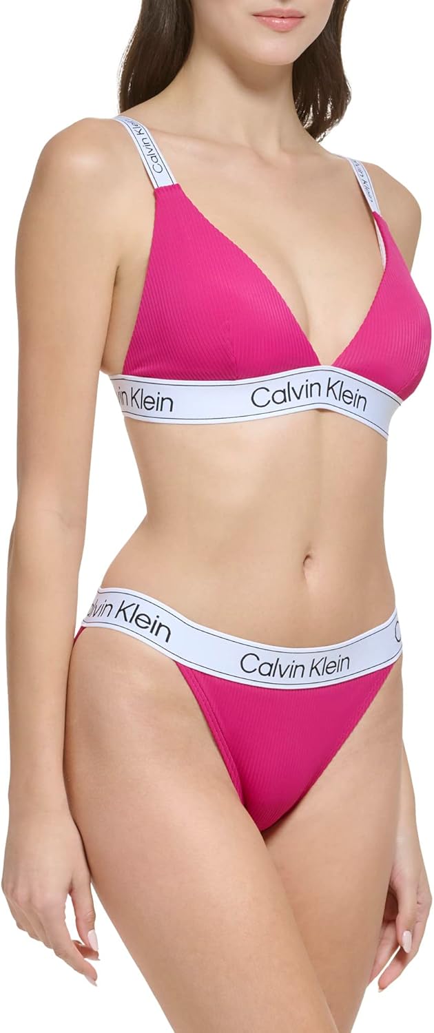Женский комплект бикини Calvin Klein с заниженной талией, эластичными треугольными чашечками и логотипом, Fuchsia Silky Rib — фото 2