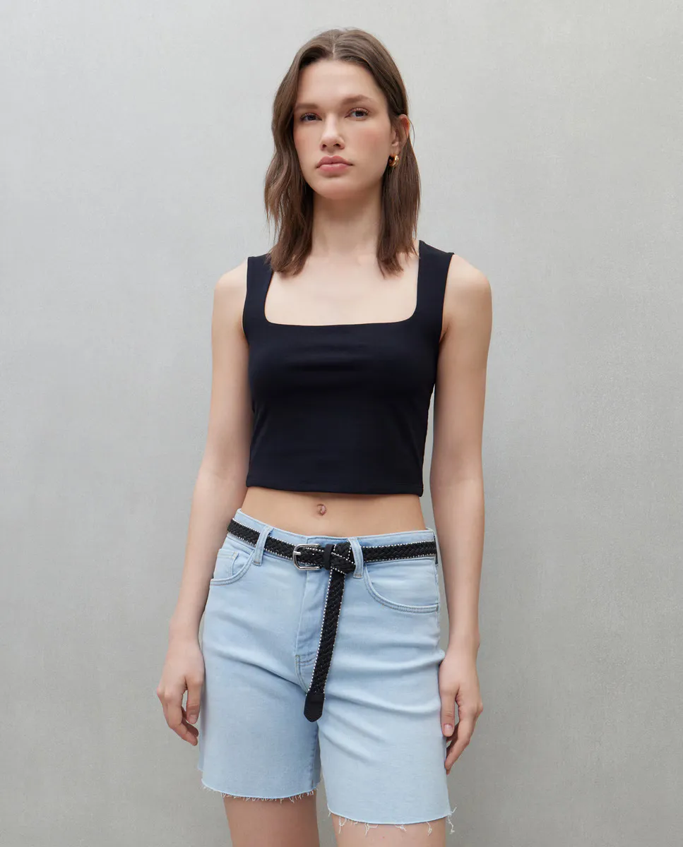 

Однотонный женский топ с круглым вырезом Easy Wear, черный
