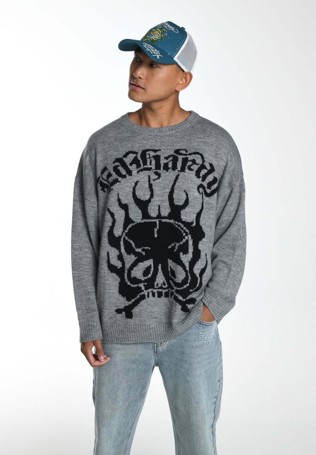 

Свитер Skull In Flames Ed Hardy, цвет grey black