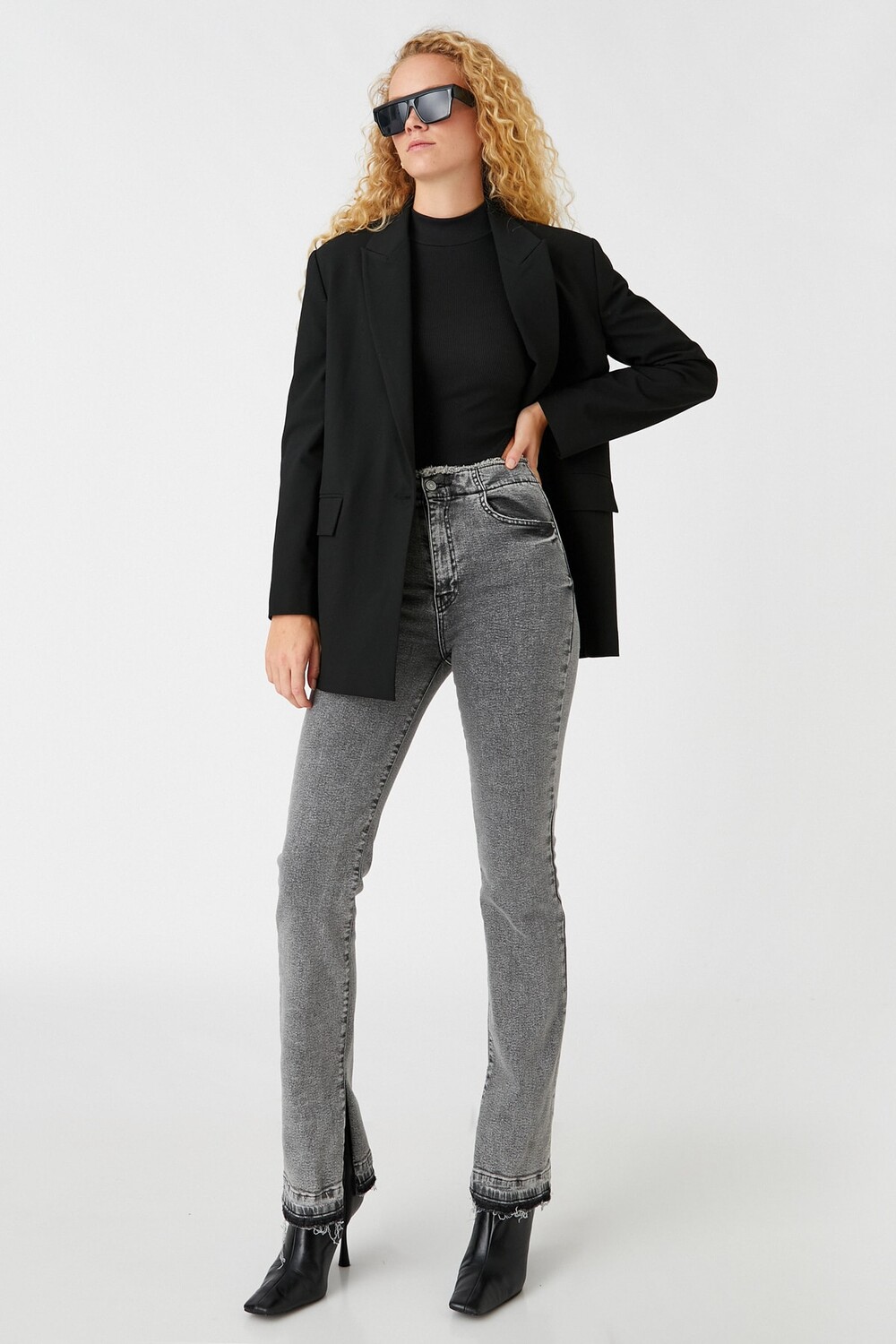 

Джинсы Slim Fit с высокой талией и расклешенными штанинами - Victoria Slim Jean Koton, серый