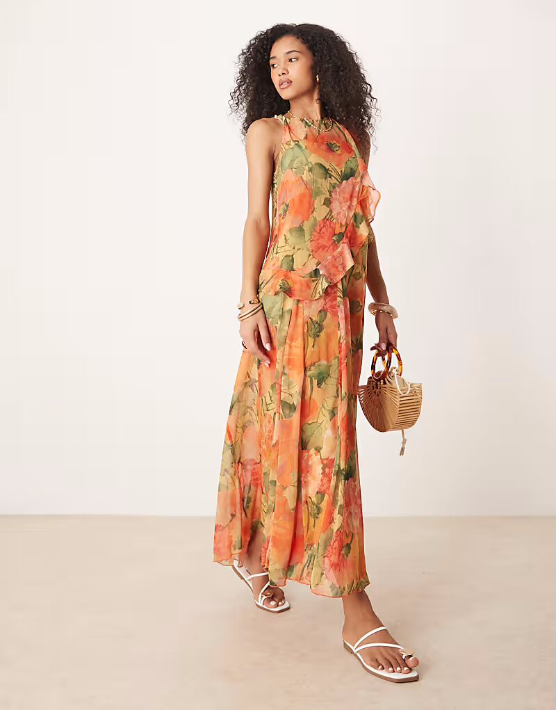 

Платье макси ASOS DESIGN с оборками и цветочным принтом