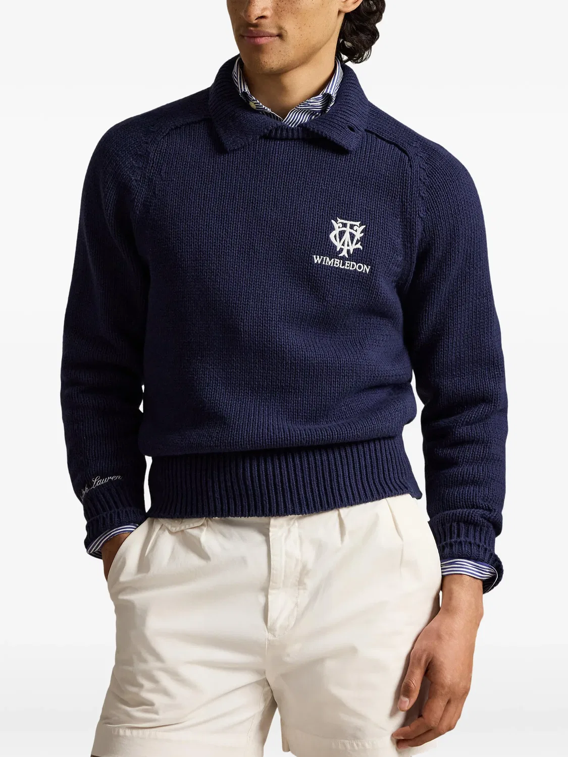 Свитер-поло хлопковый с вышивкой Polo Ralph Lauren, синий — фото 2
