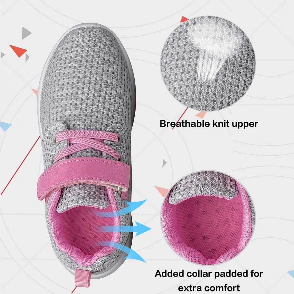 Детские кроссовки для девочек с ремешками TOEDNNQI, Grey/Pink — фото 3