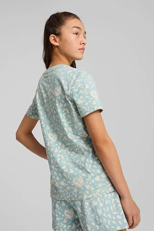 Детская футболка для девочек с принтом Flaming love aop tee g green Puma, Green-102230808 — фото 4