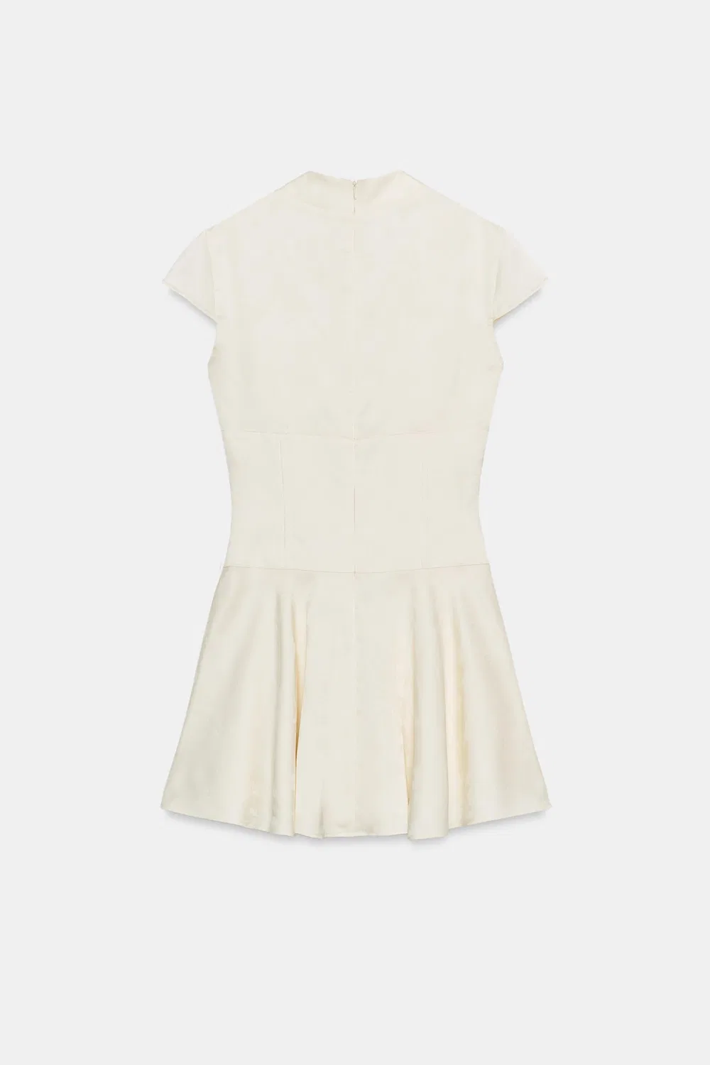 Мини-платье из атласного жаккарда с пуговицами ZARA, Ecru — фото 4