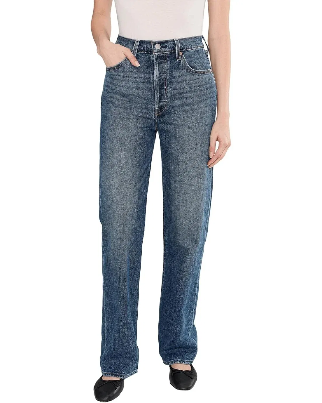 Женские джинсы с высокой посадкой и прямым кроем Levi's Ribcage, синий