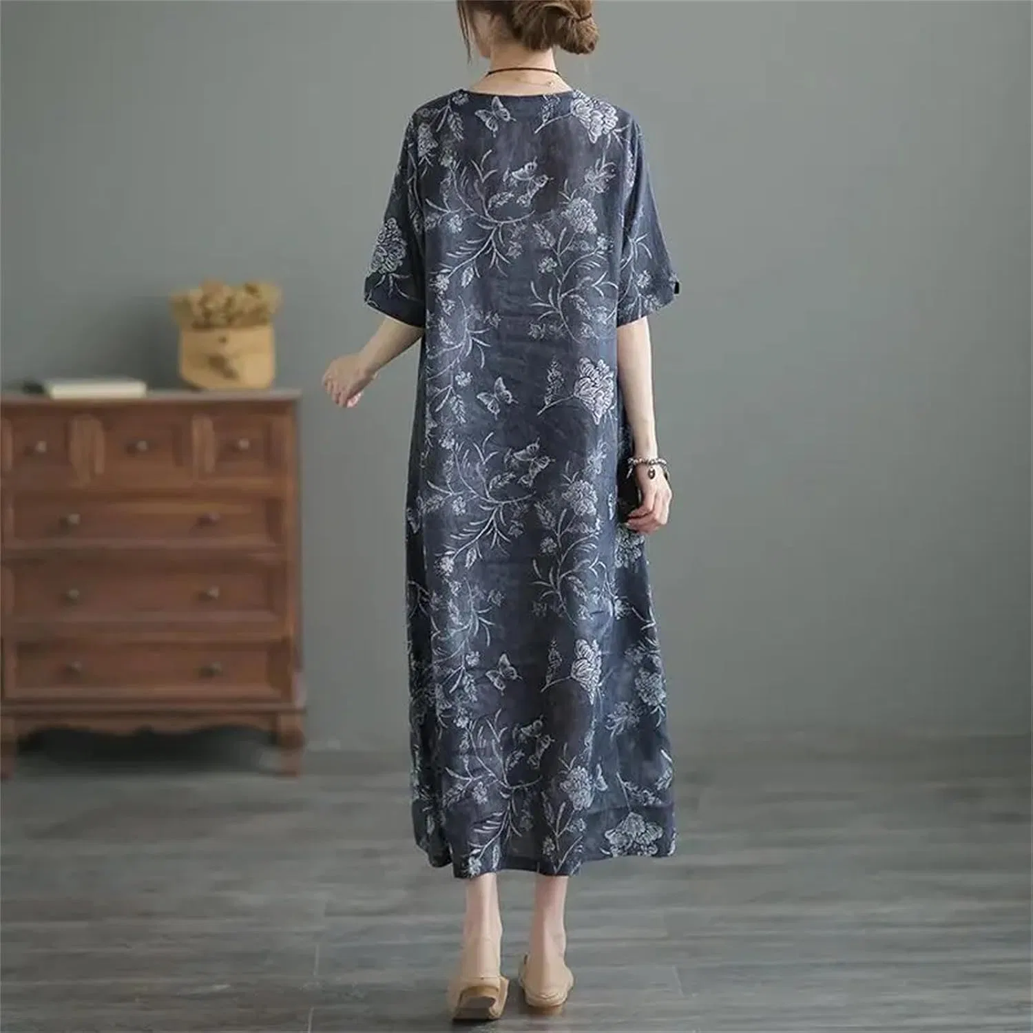 Женское платье-ченгсам с этническим принтом Generic, Navy Blue — фото 3