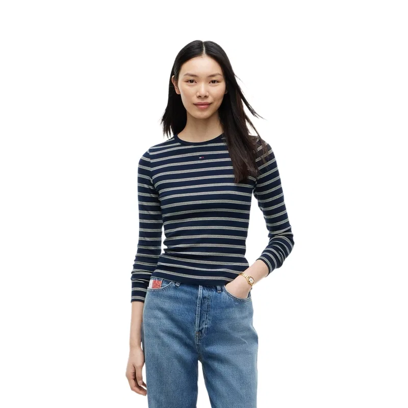 Женский свитер в полоску с длинным рукавом Tommy Hilfiger, Navy Blue Stripes