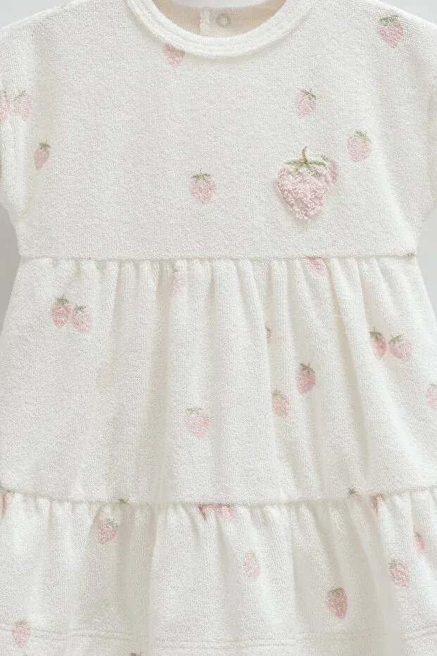 Детское платье для девочек с принтом Strawberry Patterned Terry Fabric Summer Dress Caramel, Ecru — фото 2