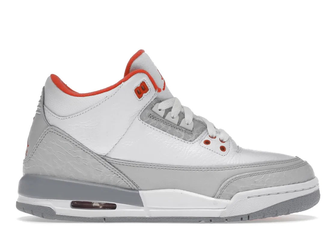 Детские кроссовки Lifestyle с кожаным верхом Jordan 3 Retro Jordan, White/Crimson-Neutral Grey-Wolf Grey
