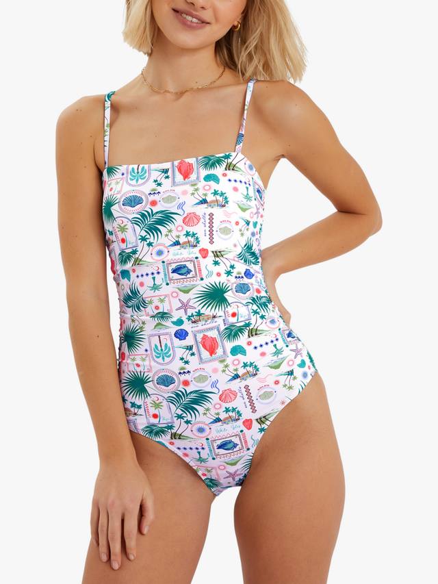 

Купальник с принтом открытки Accessorize, Ivory/Multi