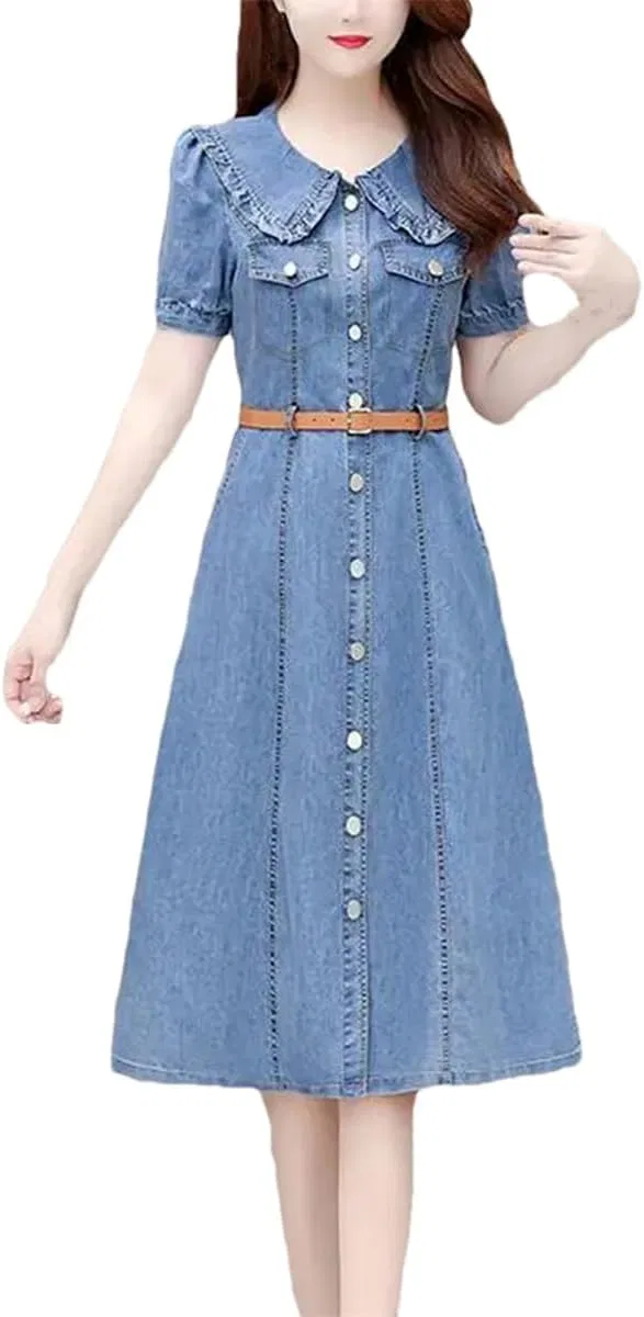 Женское джинсовое платье с отложным воротником Slim Fit, Blue