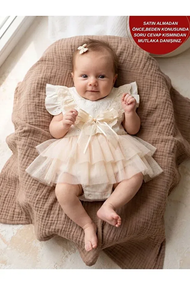 Детское платье-комбинезон для девочек из тюля Liana cream soft tutu romper short sleeve baby girl dress Aysskids, Nude Color