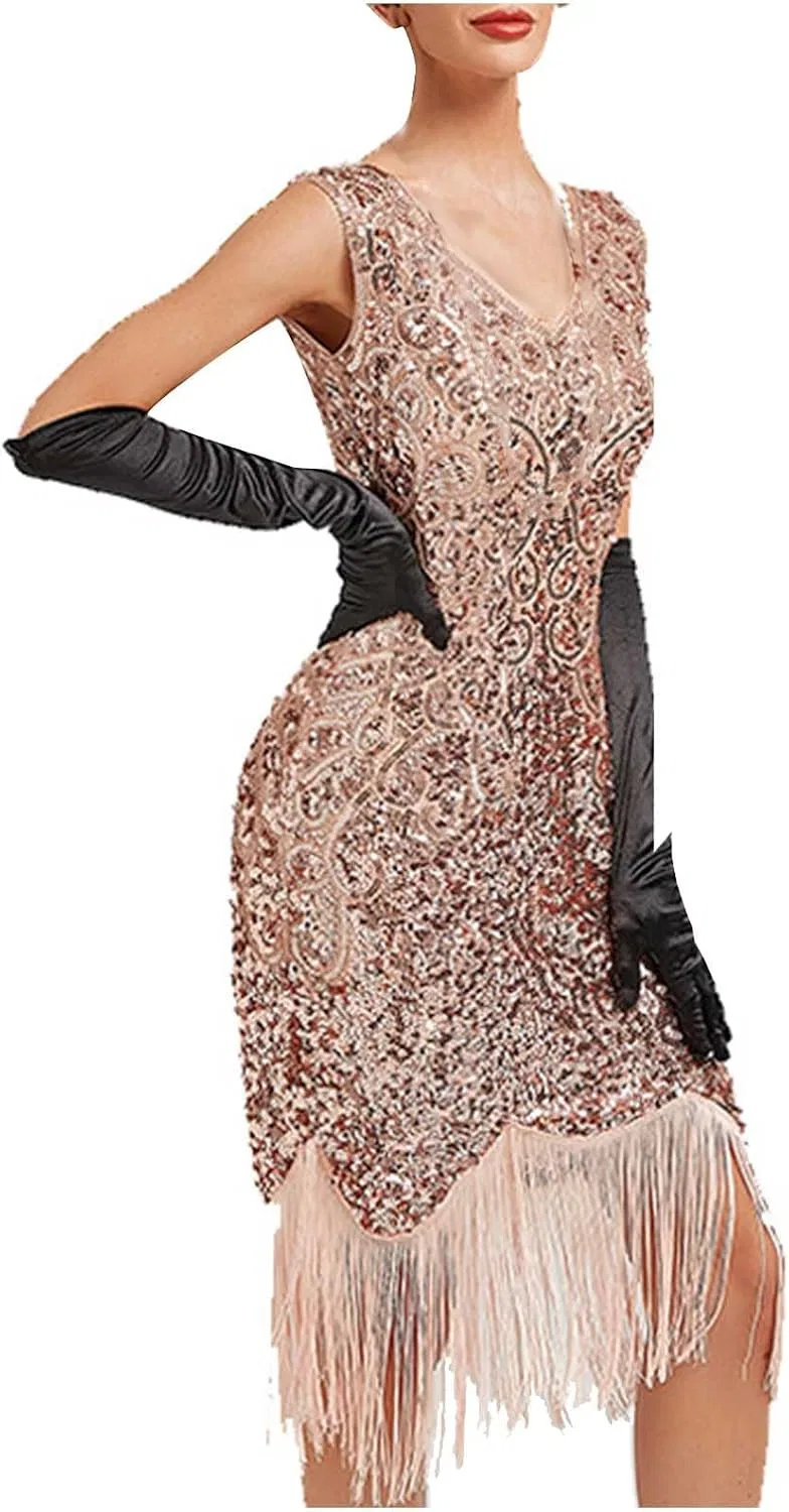 Женское платье с бахромой Vintage Flapper, розовый