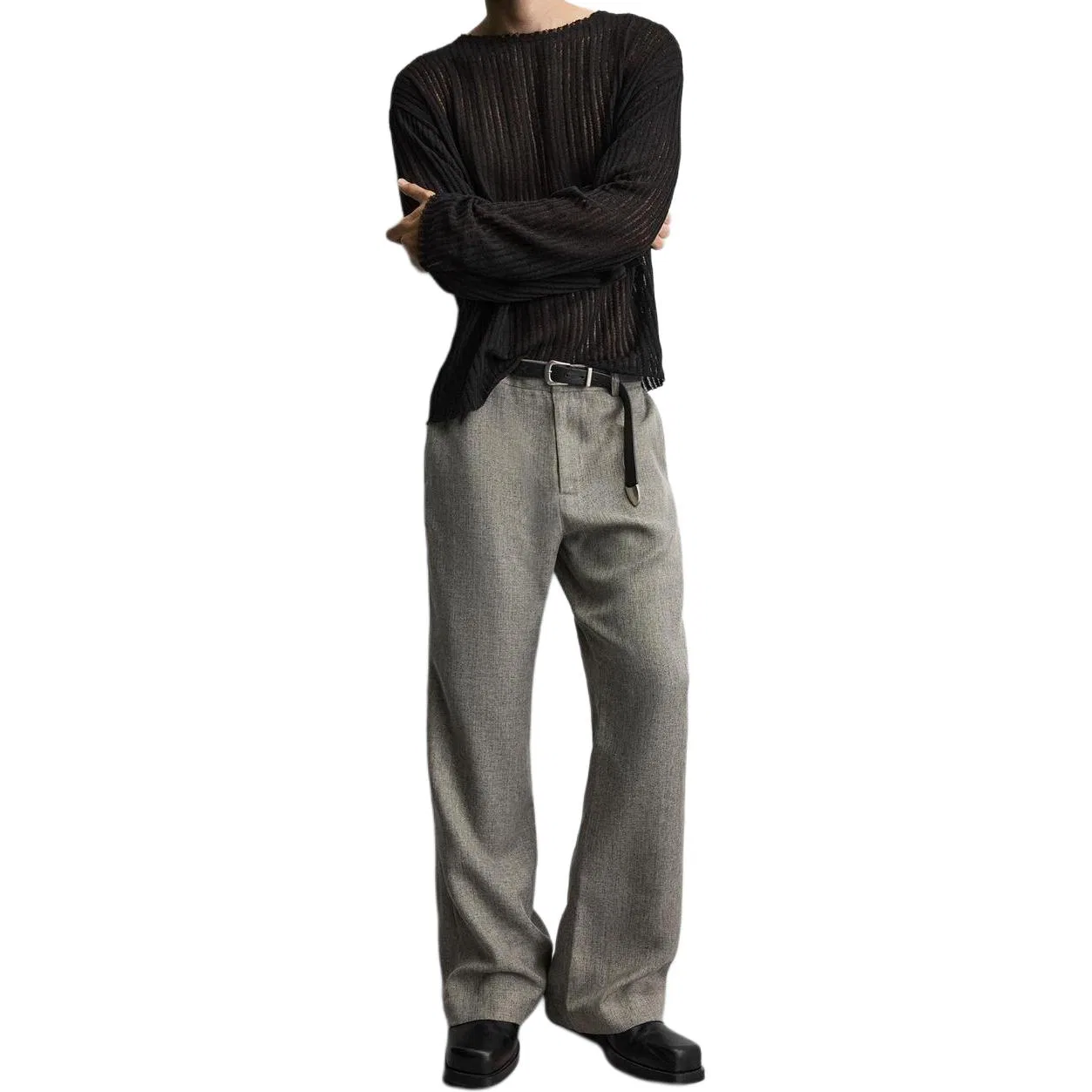 Мужские брюки свободного кроя с расклешением Gray/Beige ZARA, серый/бежевый — фото 4