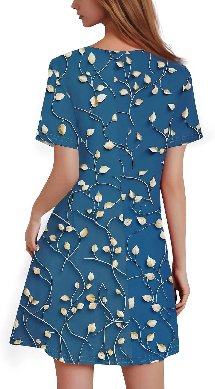 Женское мини-платье А-силуэта с цветочным принтом, Royal Blue — фото 3