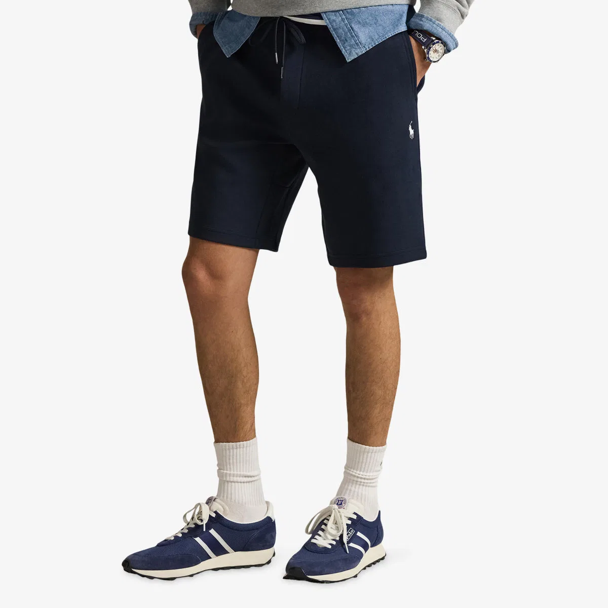 Шорты из хлопковой смеси двойной вязки с вышитым логотипом Polo Ralph Lauren, темно-синий — фото 3