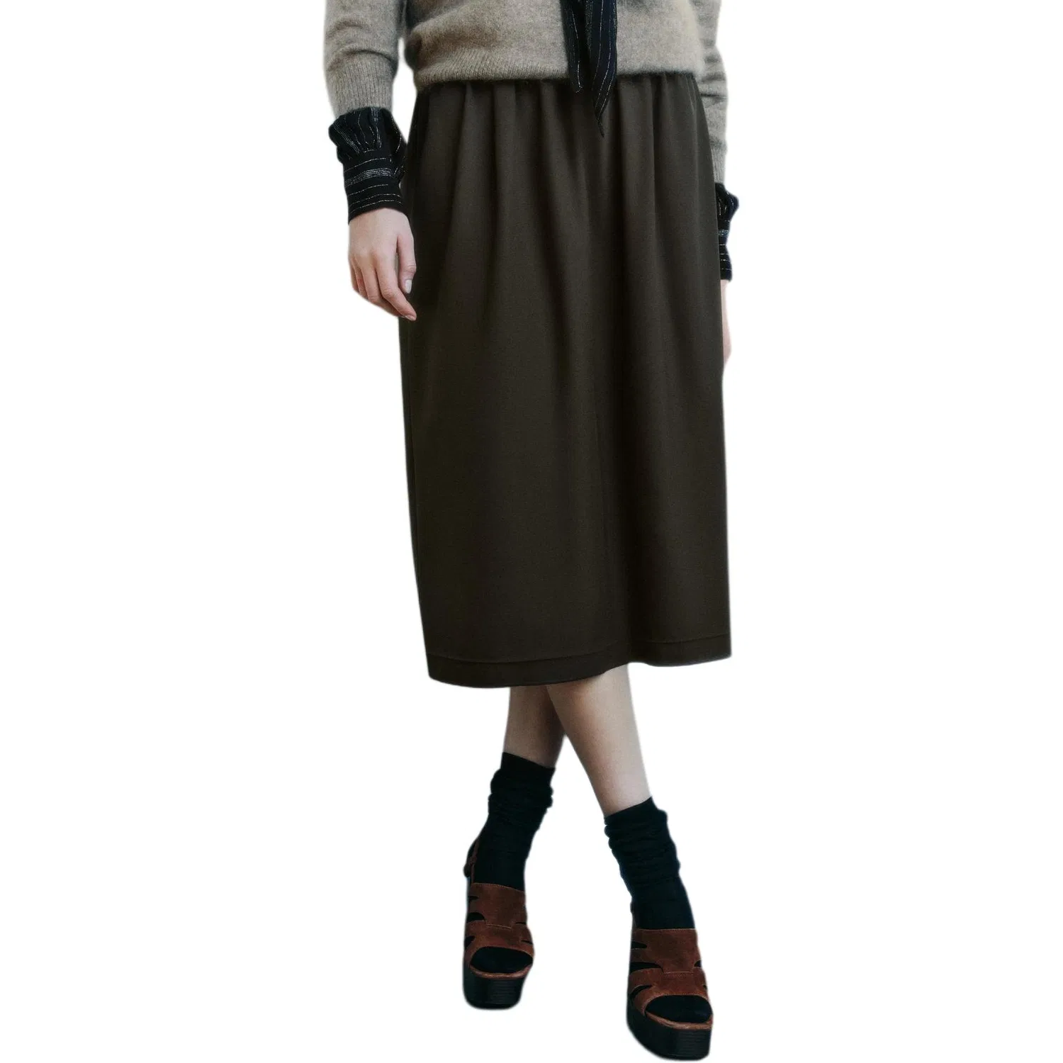ZARA Женская повседневная длинная юбка Dark Khaki — фото 4