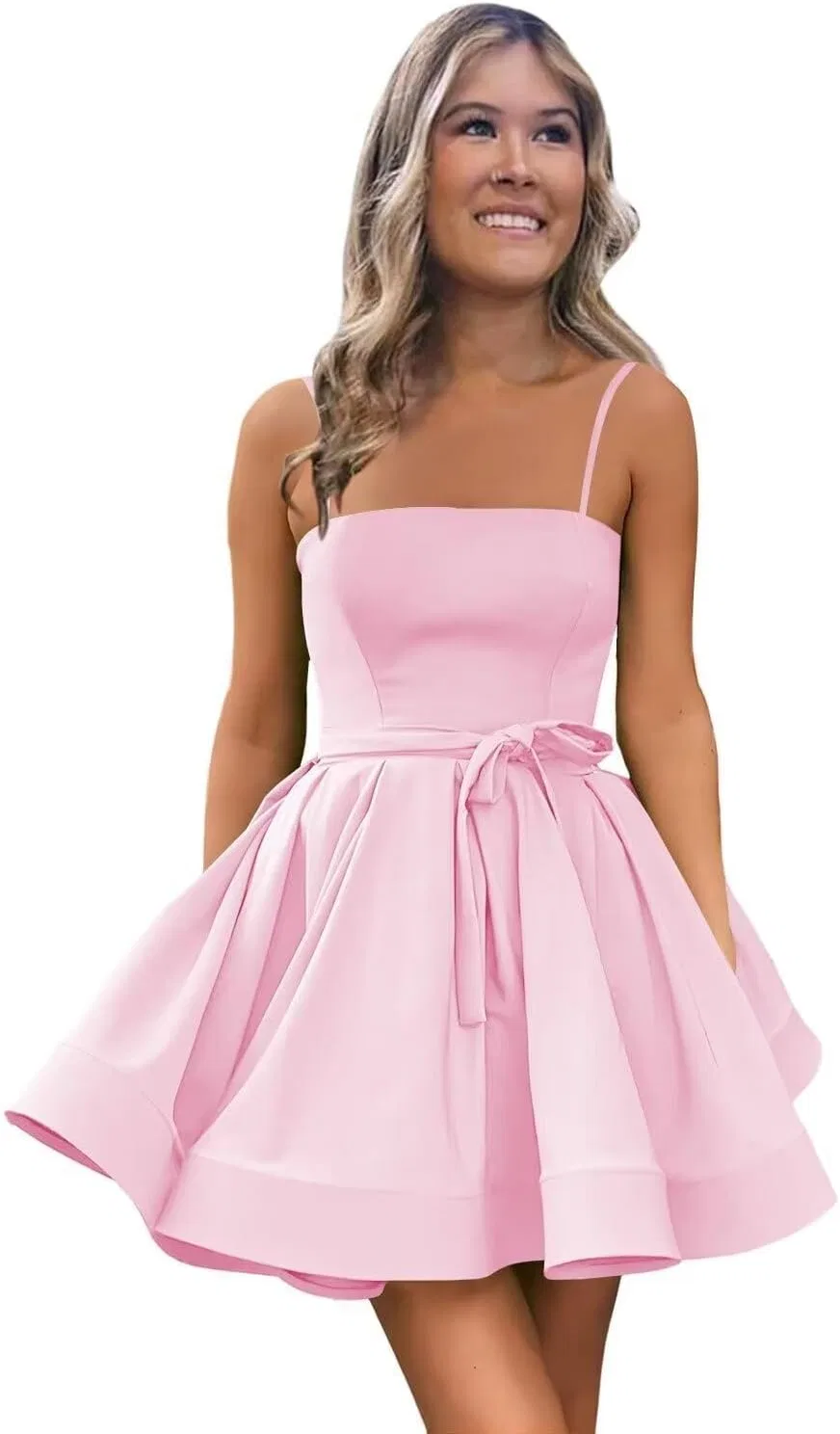 Женское коктейльное платье на бретелях Satin, Pink