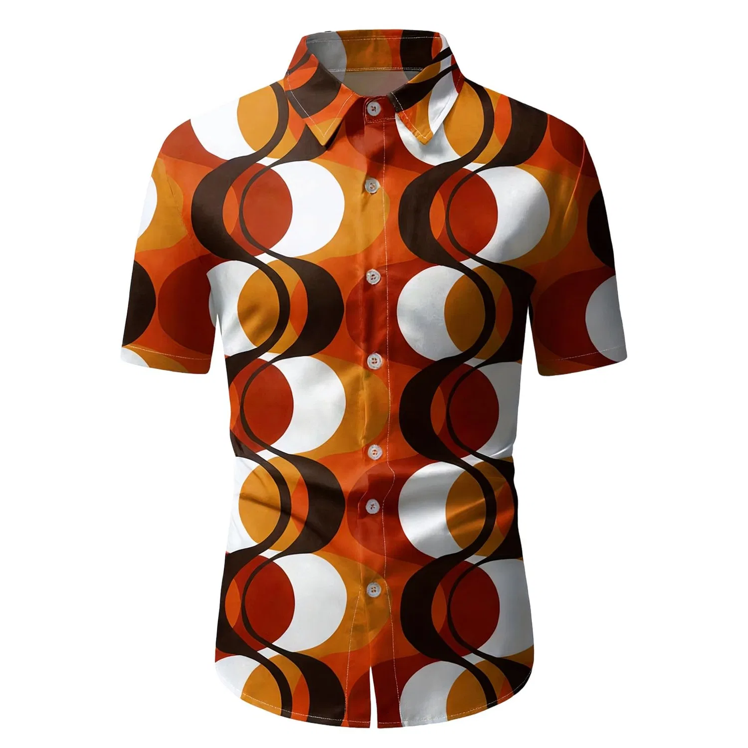 Мужская рубашка с коротким рукавом с принтом 70s Retro Hippie, Orange — фото 3