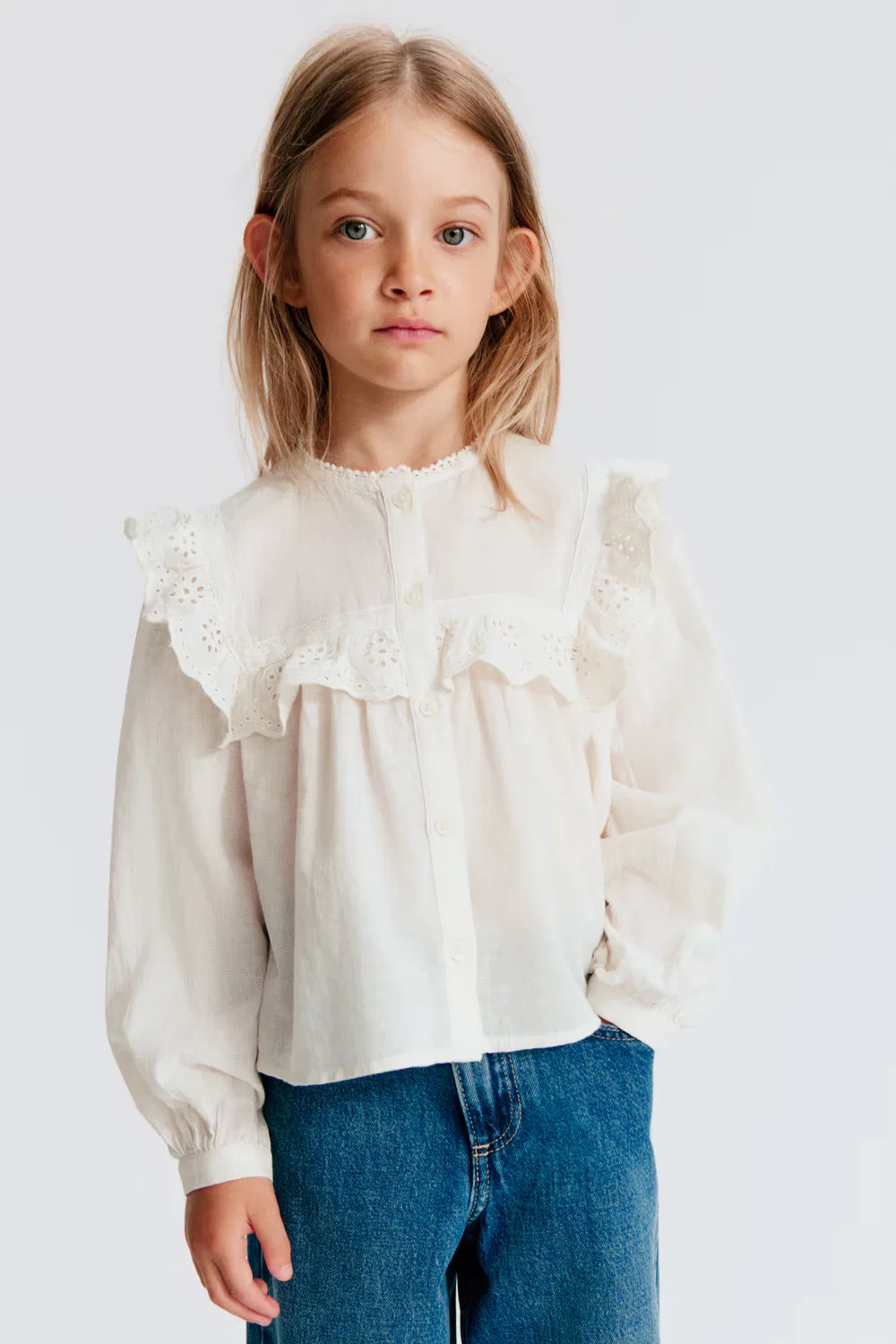 Хлопковая блузка с оборкой H&M, Elfenbein