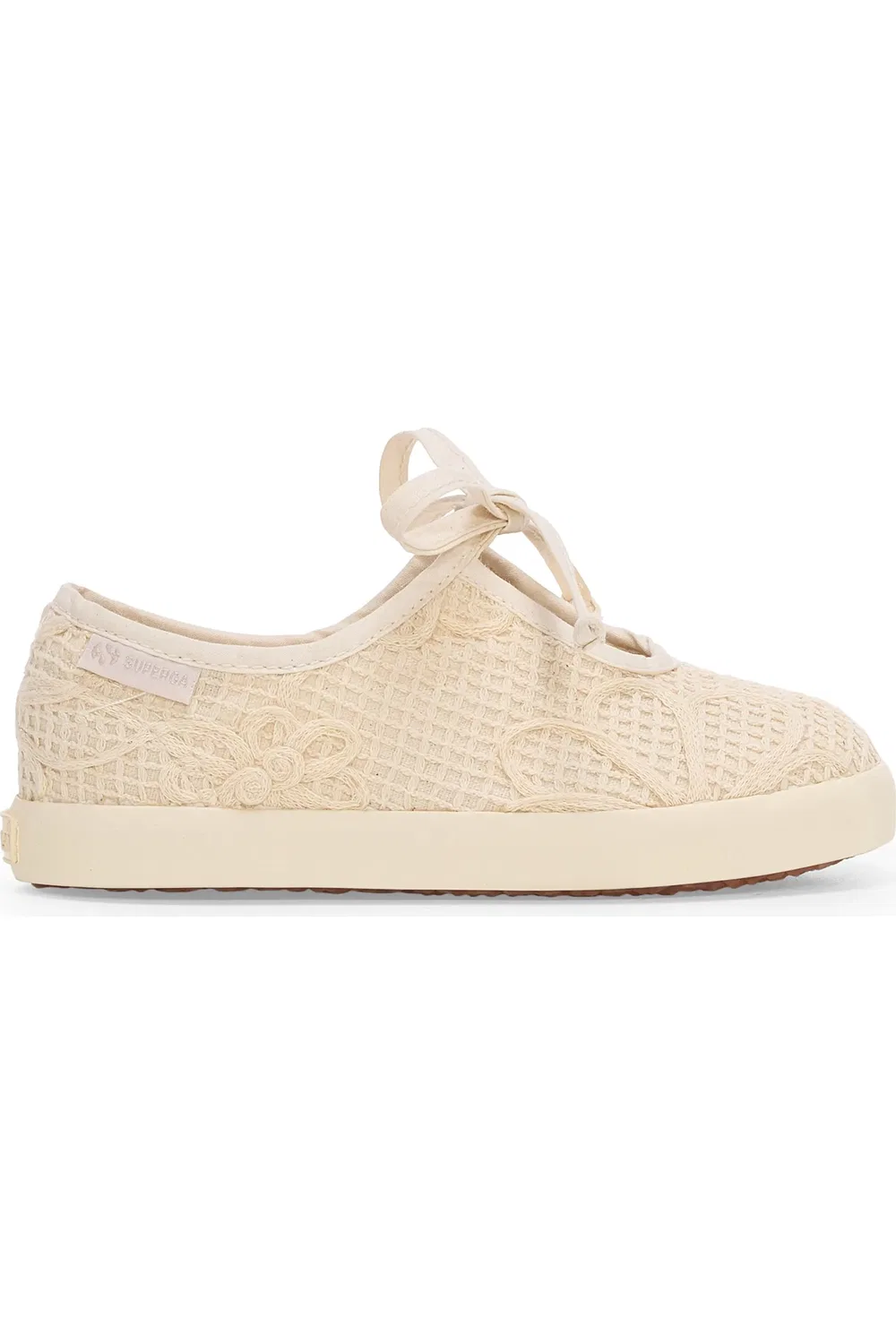 Детские балетки на шнуровке с цветочным кружевом 2442 Superga, Beige Raw-Off White