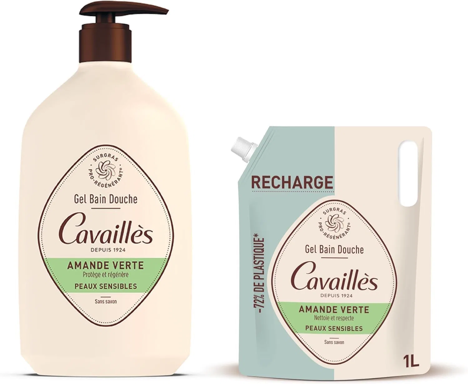 Гель для душа Green Almond, Cavaillès, 2 x 1 л