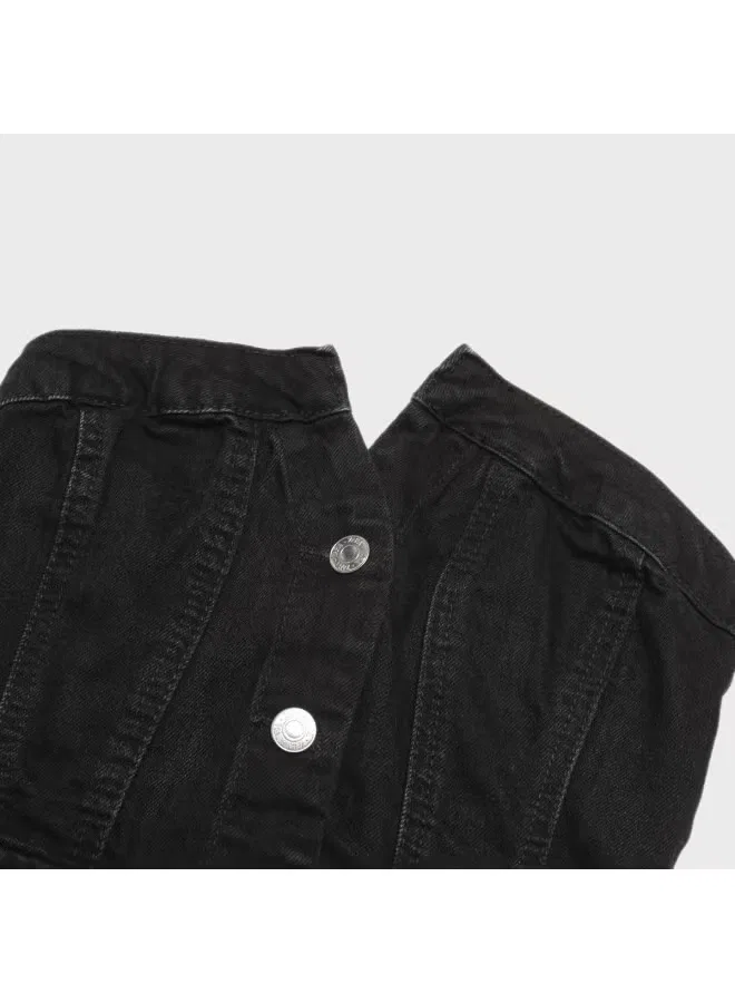 Топ джинсовый облегающий с корсетным верхом Zara, черный — фото 4