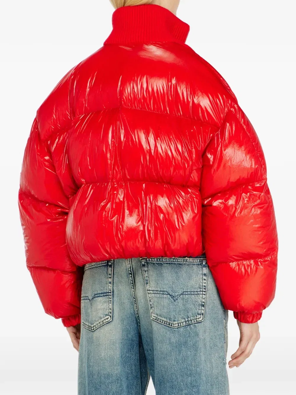 Пуховый пуховик из рипстопа с трикотажным воротником Diesel, красный — фото 4